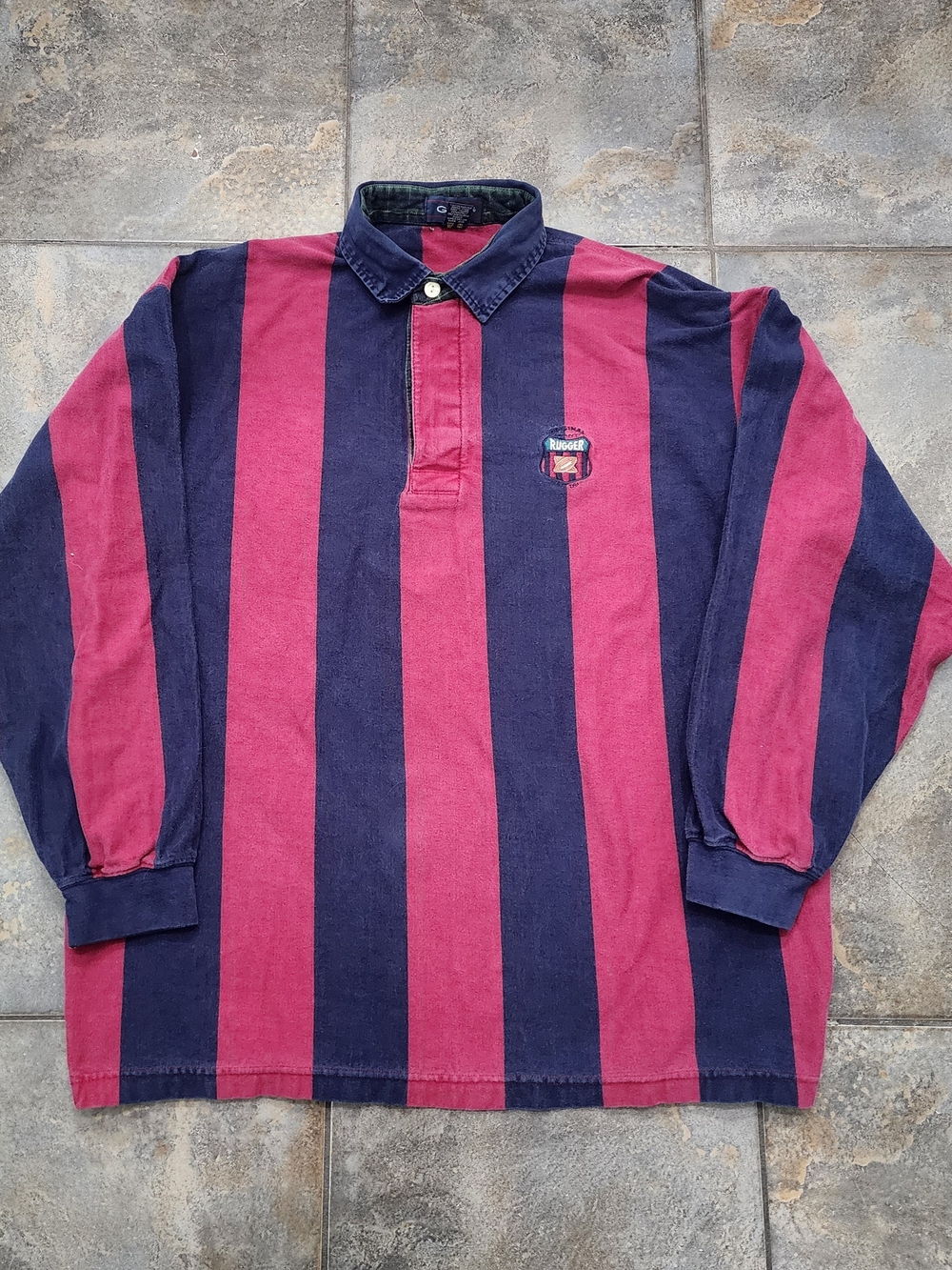 Vintage 90s Gant Rugger Men's XL Vertical Striped Long Sleeve Rugby Polo Shirt